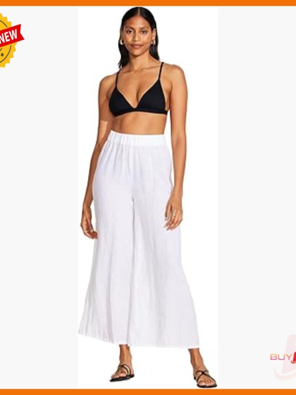 Linen Wide Leg Cover Up Pant Size Small Elastic Waist Beachwear